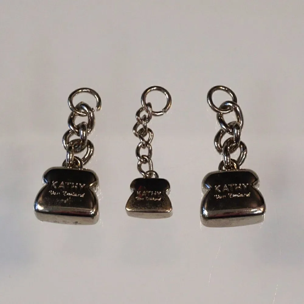 3 Kathy Van Zeeland Purse Charms Bag Accessories Silver Tone Metal